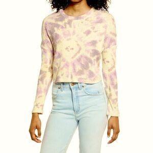 BP. (M) Yellow / Purple Tie Dye Cropped Ribbed Crewneck Pullover Sweater